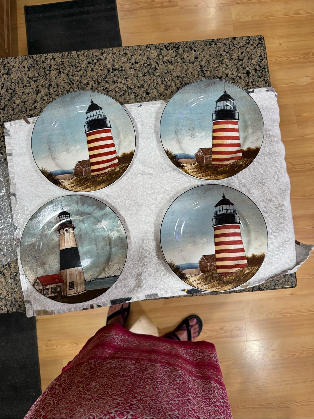 Coastal Lighthouse Wall Plates in Red and White - Set of 4